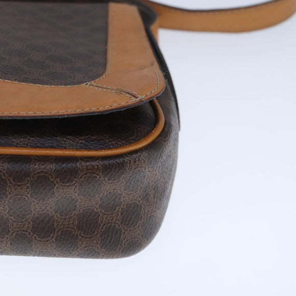 CELINE Macadam Canvas Shoulder Bag PVC Leather Brown Gold Auth 102371