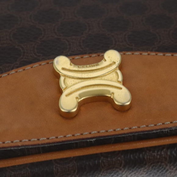 CELINE Macadam Canvas Shoulder Bag PVC Leather Brown Gold Auth 102371