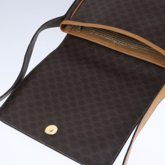 CELINE Macadam Canvas Shoulder Bag PVC Leather Brown Gold Auth 102371