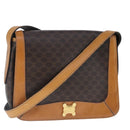 CELINE Macadam Canvas Shoulder Bag PVC Leather Brown Gold Auth 102371-1