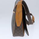 CELINE Macadam Canvas Shoulder Bag PVC Leather Brown Gold Auth 102371-4