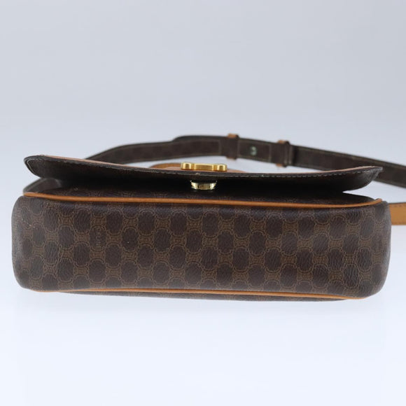 CELINE Macadam Canvas Shoulder Bag PVC Leather Brown Gold Auth 102371