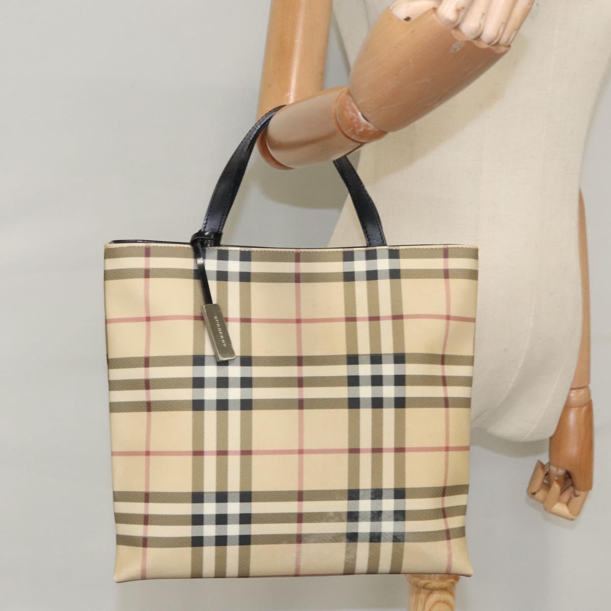 BURBERRY Nova Check Hand Bag PVC Beige Auth 102372