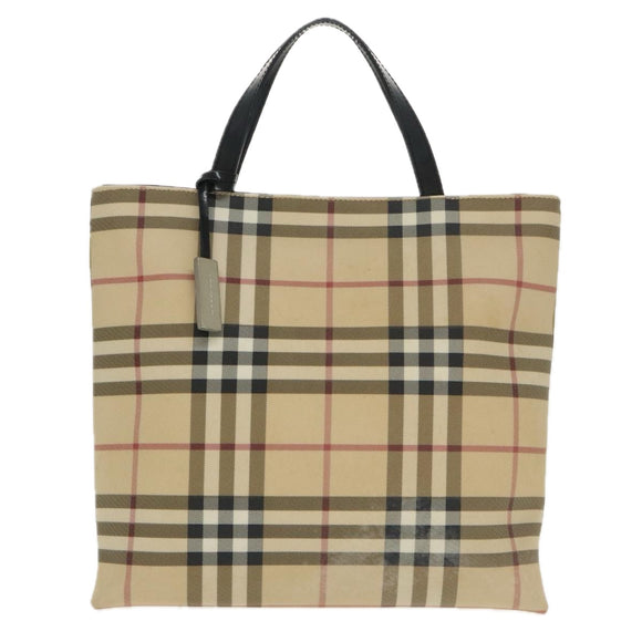 BURBERRY Nova Check Hand Bag PVC Beige Auth 102372