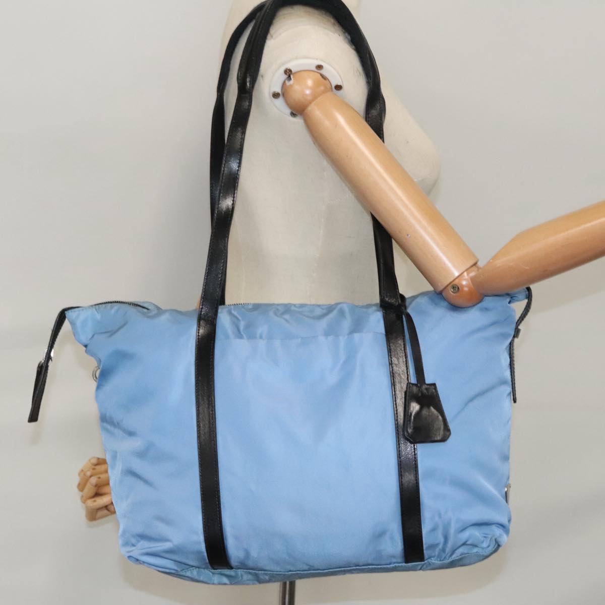 PRADA Shoulder Bag Nylon Light Blue Silver Auth 102376