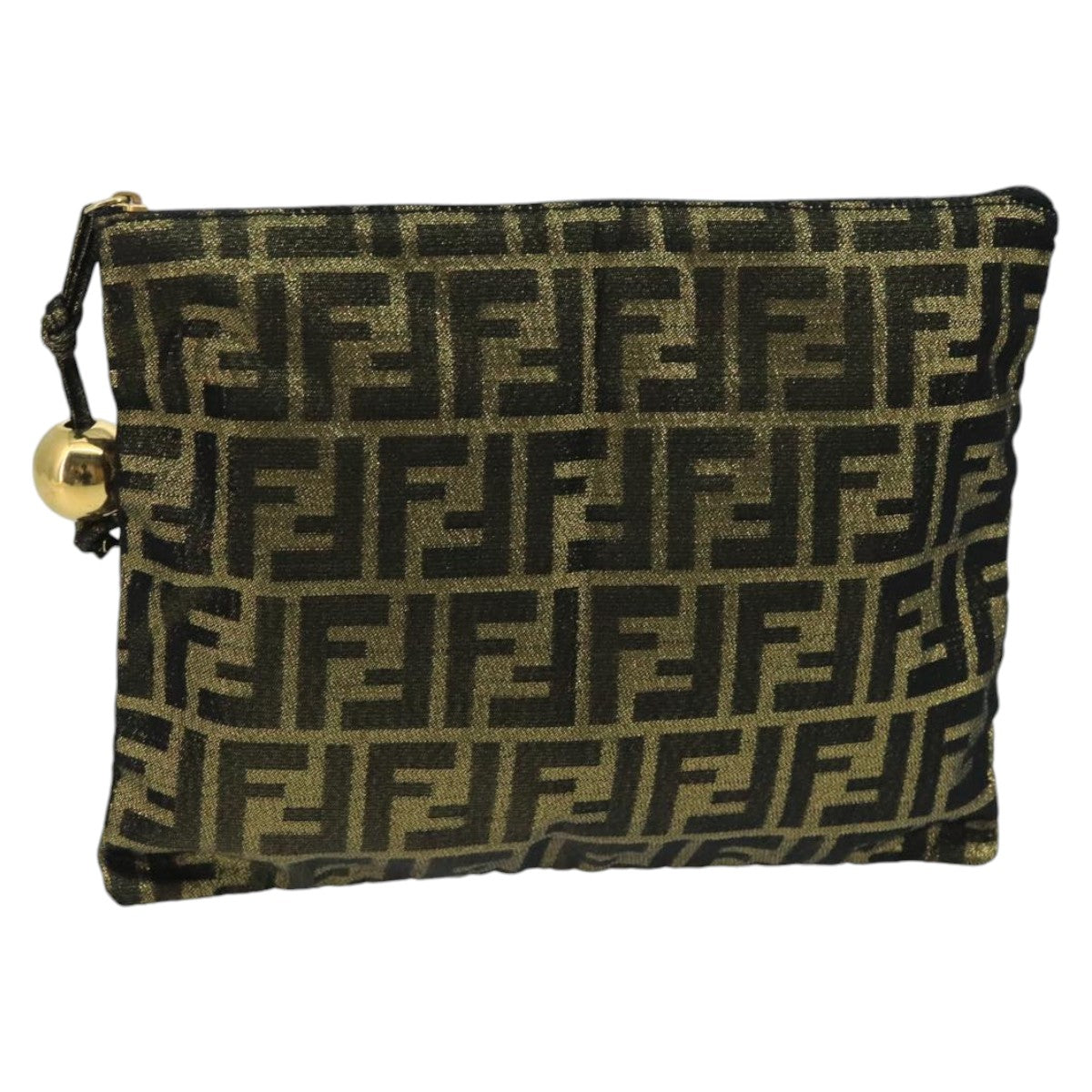 FENDI Zucca Canvas Pouch Gold Auth 102385