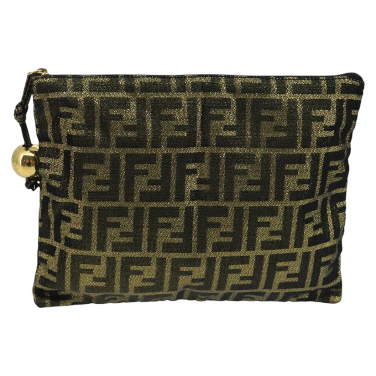 FENDI Zucca Canvas Pouch Gold Auth 102385 - 0