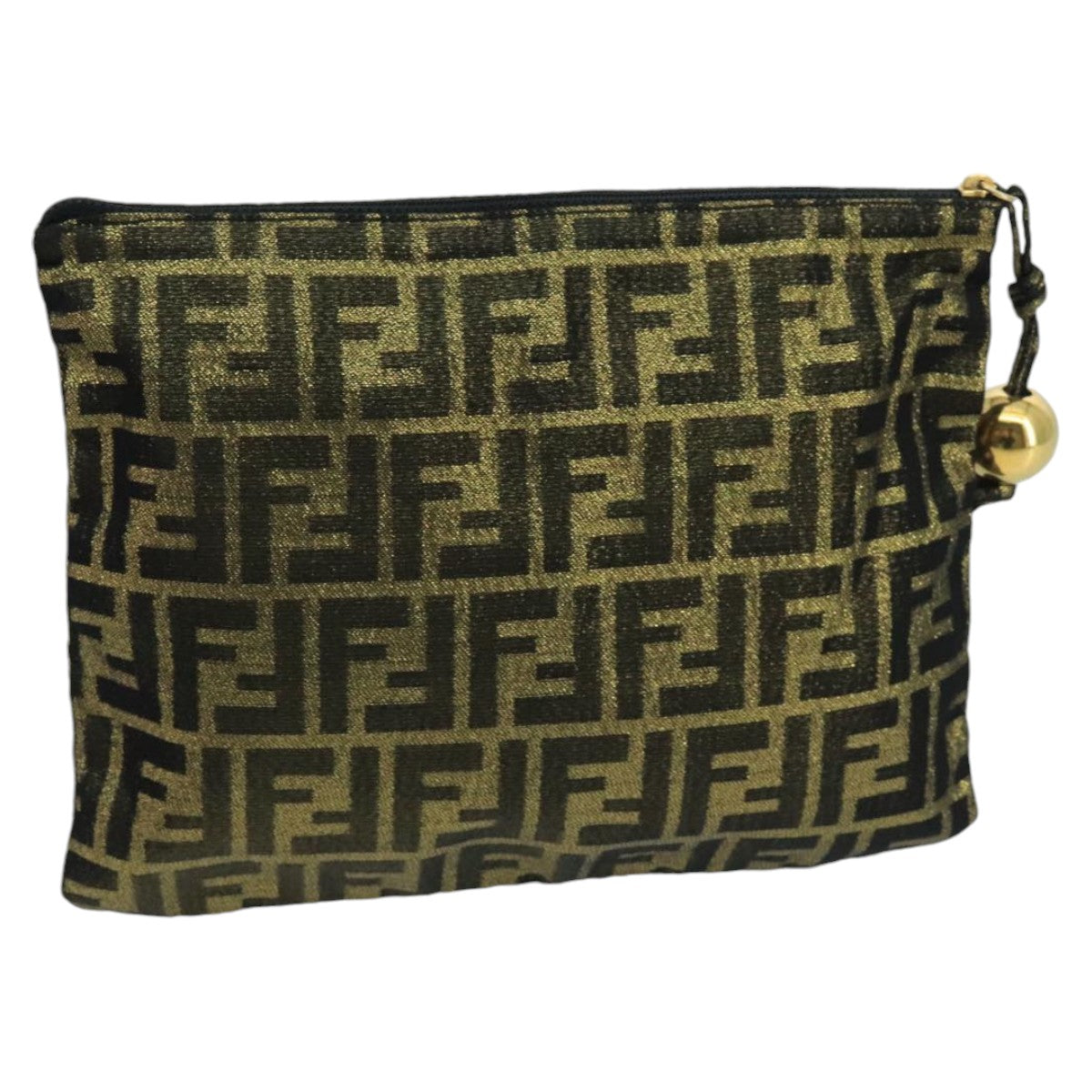 FENDI Zucca Canvas Pouch Gold Auth 102385