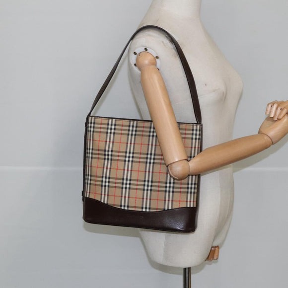 Burberrys Nova Check Shoulder Bag Canvas Beige Auth 102386