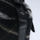 BURBERRY Nova Check Blue Label Shoulder Bag Wool Leather Black Auth 102387-16