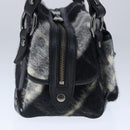 BURBERRY Nova Check Blue Label Shoulder Bag Wool Leather Black Auth 102387-3