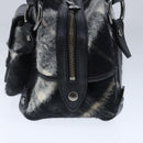 BURBERRY Nova Check Blue Label Shoulder Bag Wool Leather Black Auth 102387-4