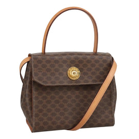 CELINE Macadam Canvas Hand Bag PVC Leather 2way Brown Gold Auth 102389