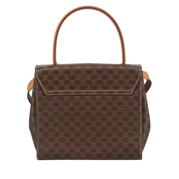 CELINE Macadam Canvas Hand Bag PVC Leather 2way Brown Gold Auth 102389