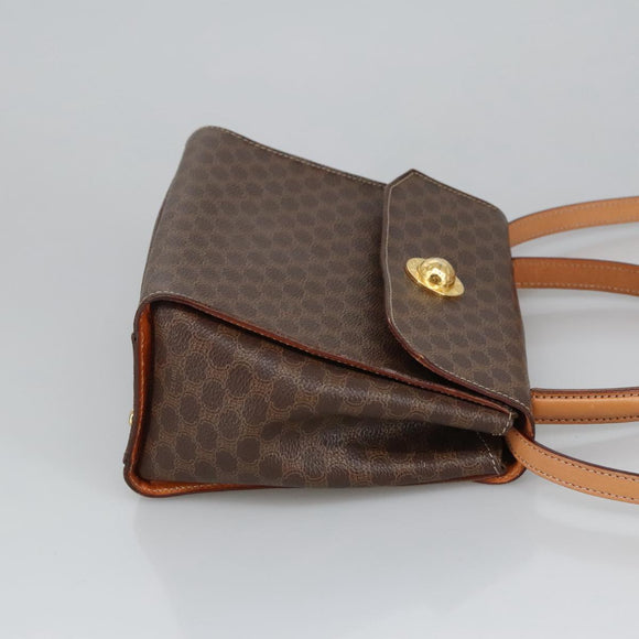 CELINE Macadam Canvas Hand Bag PVC Leather 2way Brown Gold Auth 102389