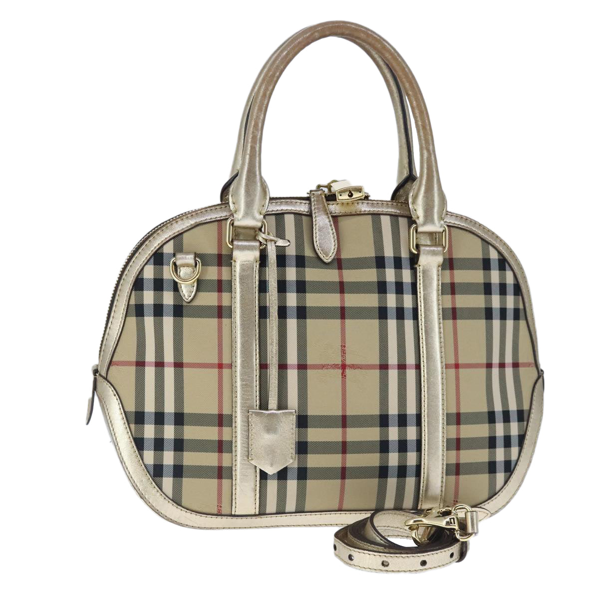 BURBERRY Nova Check Hand Bag Canvas  Leather 2way Beige Gold Auth 102392