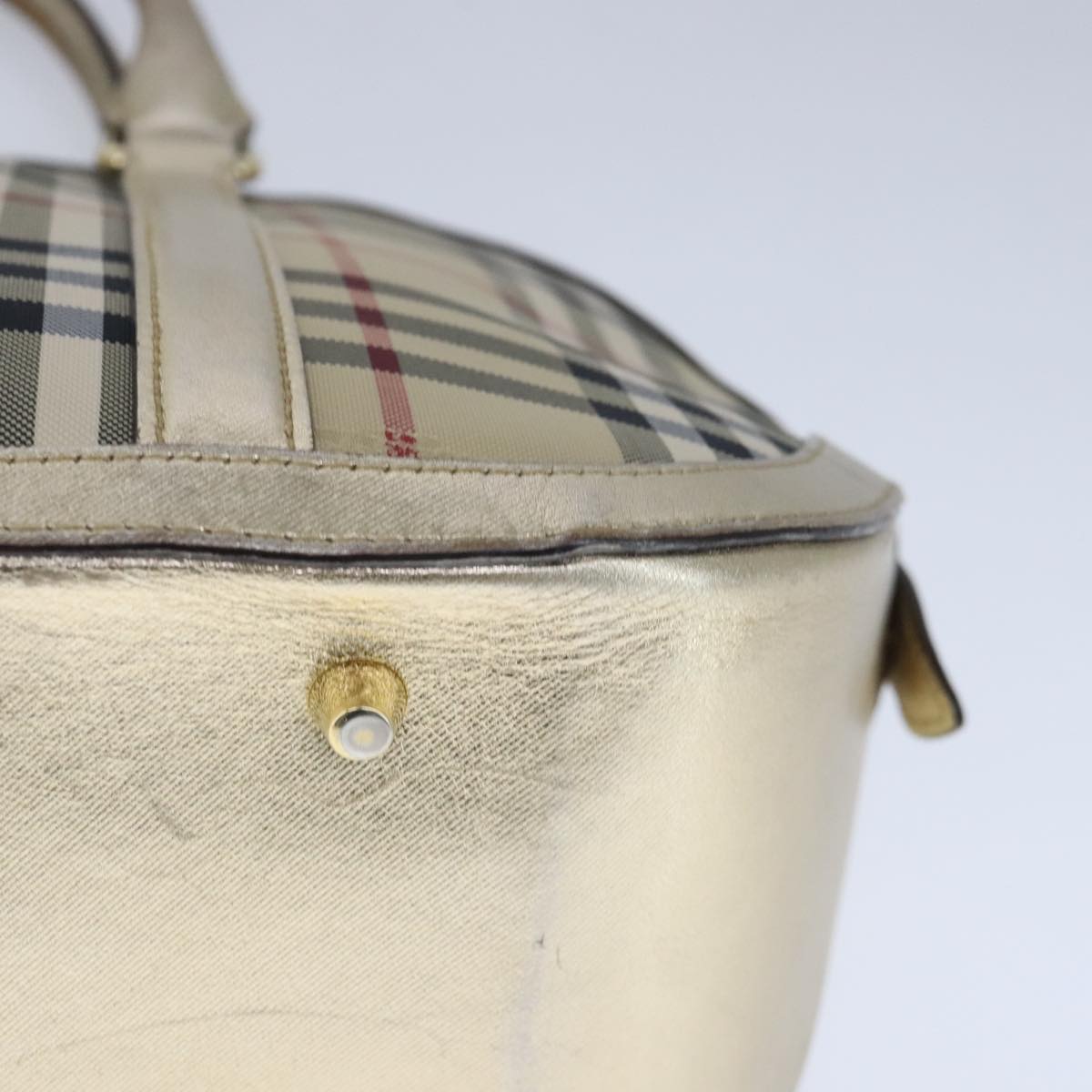 BURBERRY Nova Check Hand Bag Canvas  Leather 2way Beige Gold Auth 102392