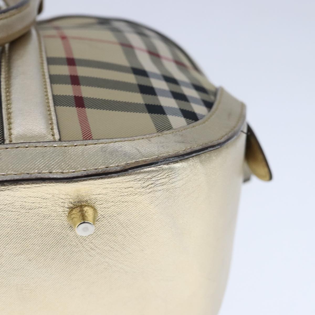 BURBERRY Nova Check Hand Bag Canvas  Leather 2way Beige Gold Auth 102392