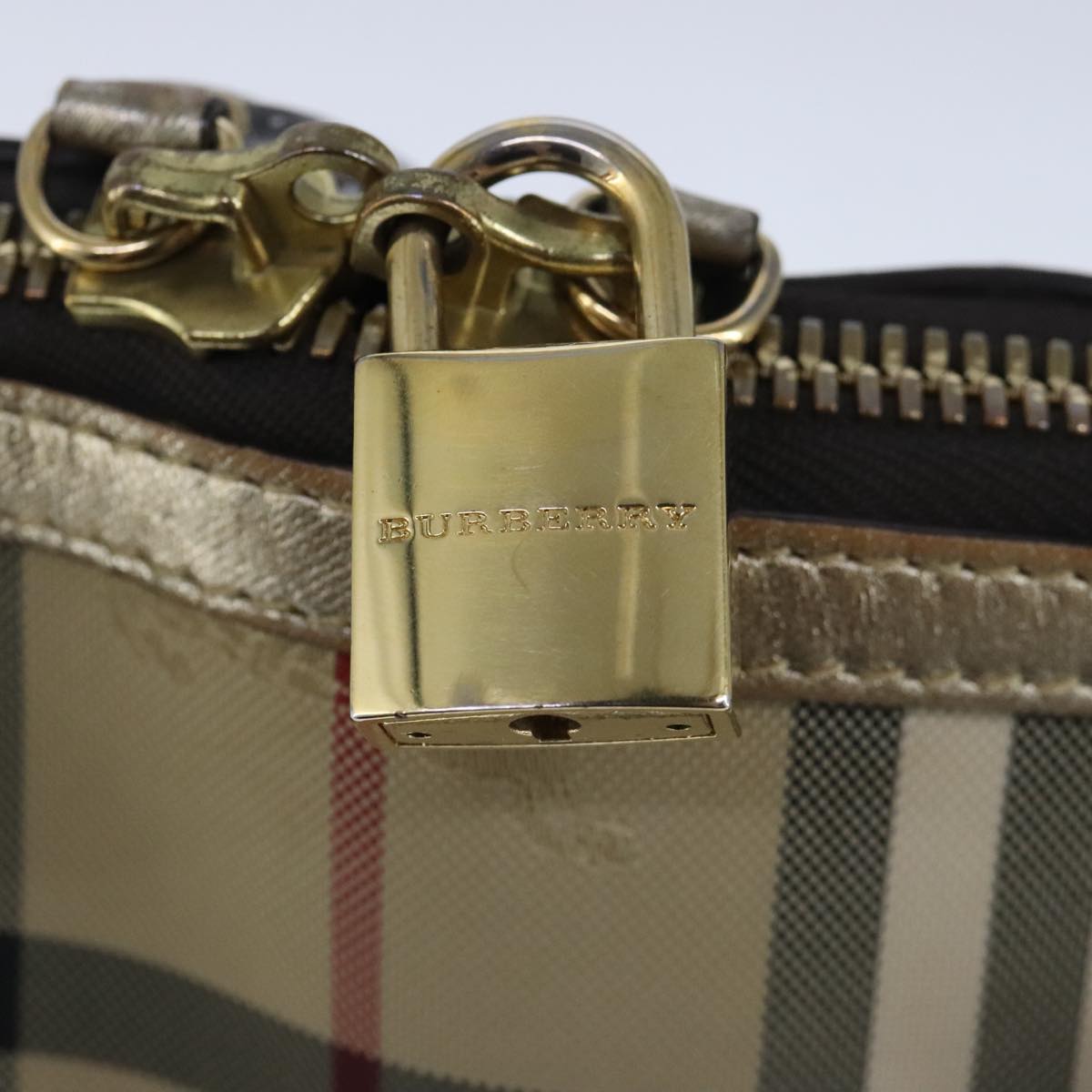 BURBERRY Nova Check Hand Bag Canvas  Leather 2way Beige Gold Auth 102392