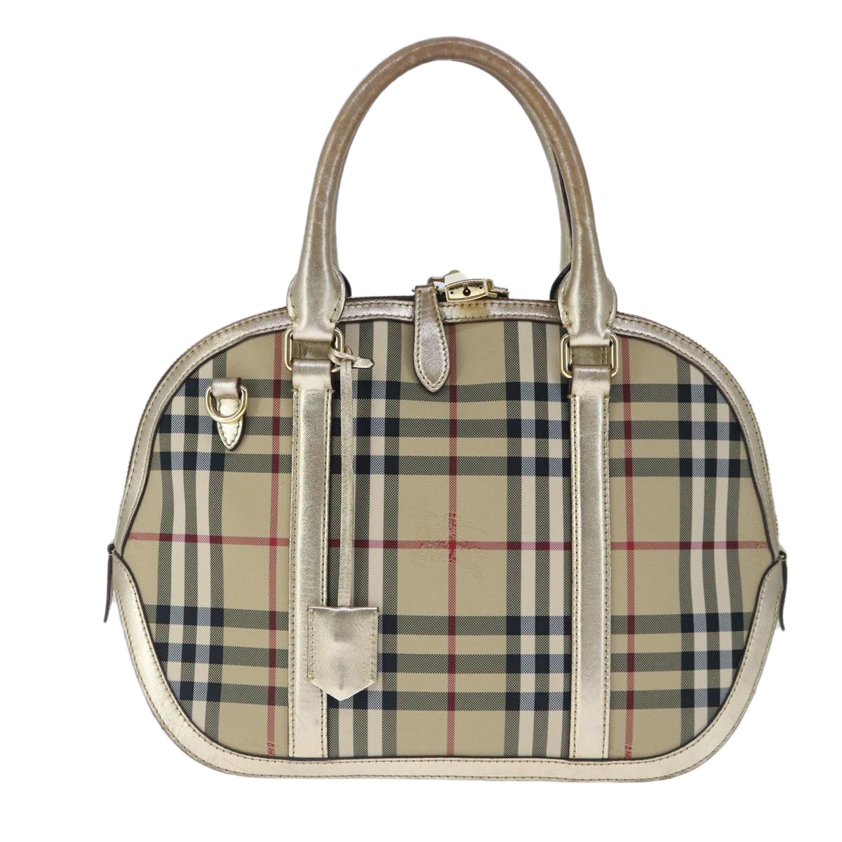 BURBERRY Nova Check Hand Bag Canvas  Leather 2way Beige Gold Auth 102392 - 0