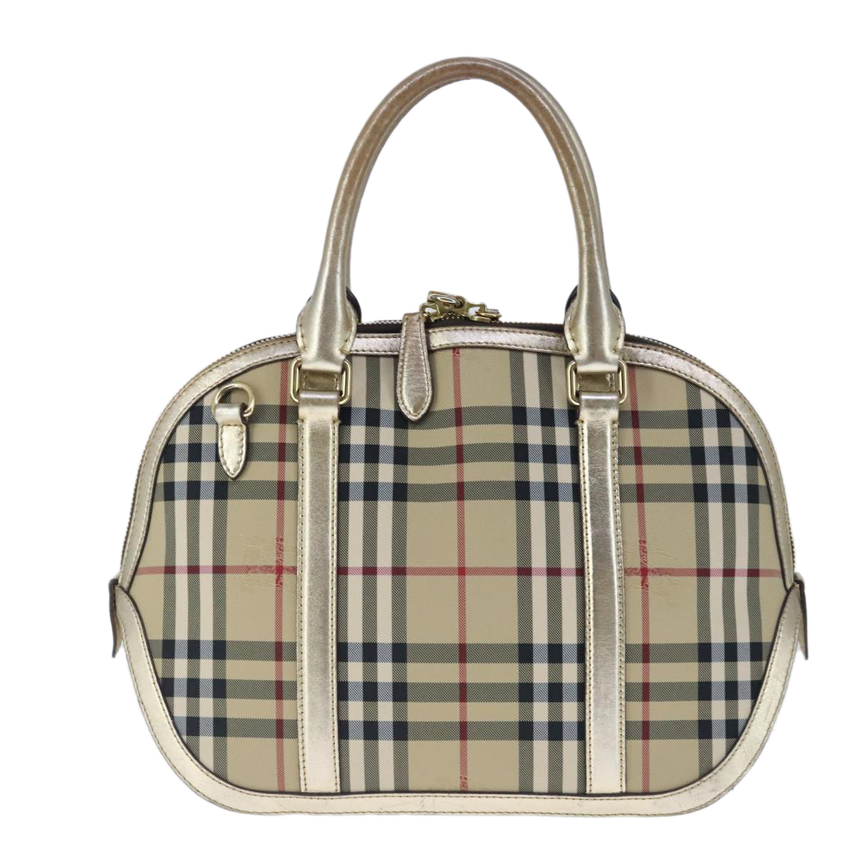 BURBERRY Nova Check Hand Bag Canvas  Leather 2way Beige Gold Auth 102392