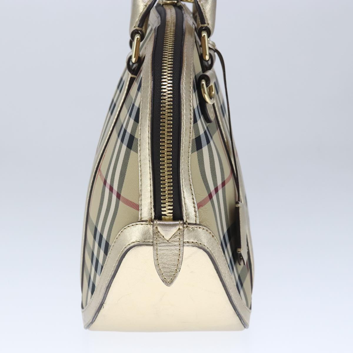 BURBERRY Nova Check Hand Bag Canvas  Leather 2way Beige Gold Auth 102392