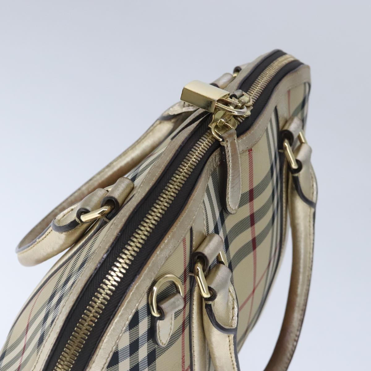 BURBERRY Nova Check Hand Bag Canvas  Leather 2way Beige Gold Auth 102392