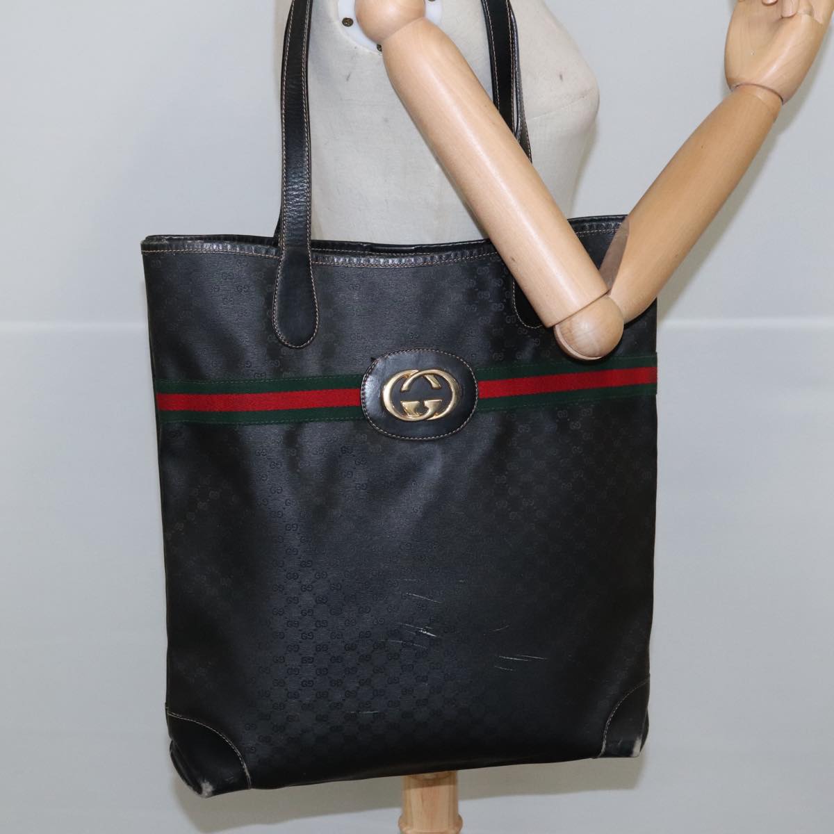 GUCCI Micro GG Supreme Web Sherry Line Bag PVC Black 002 904 0131 Auth 102411