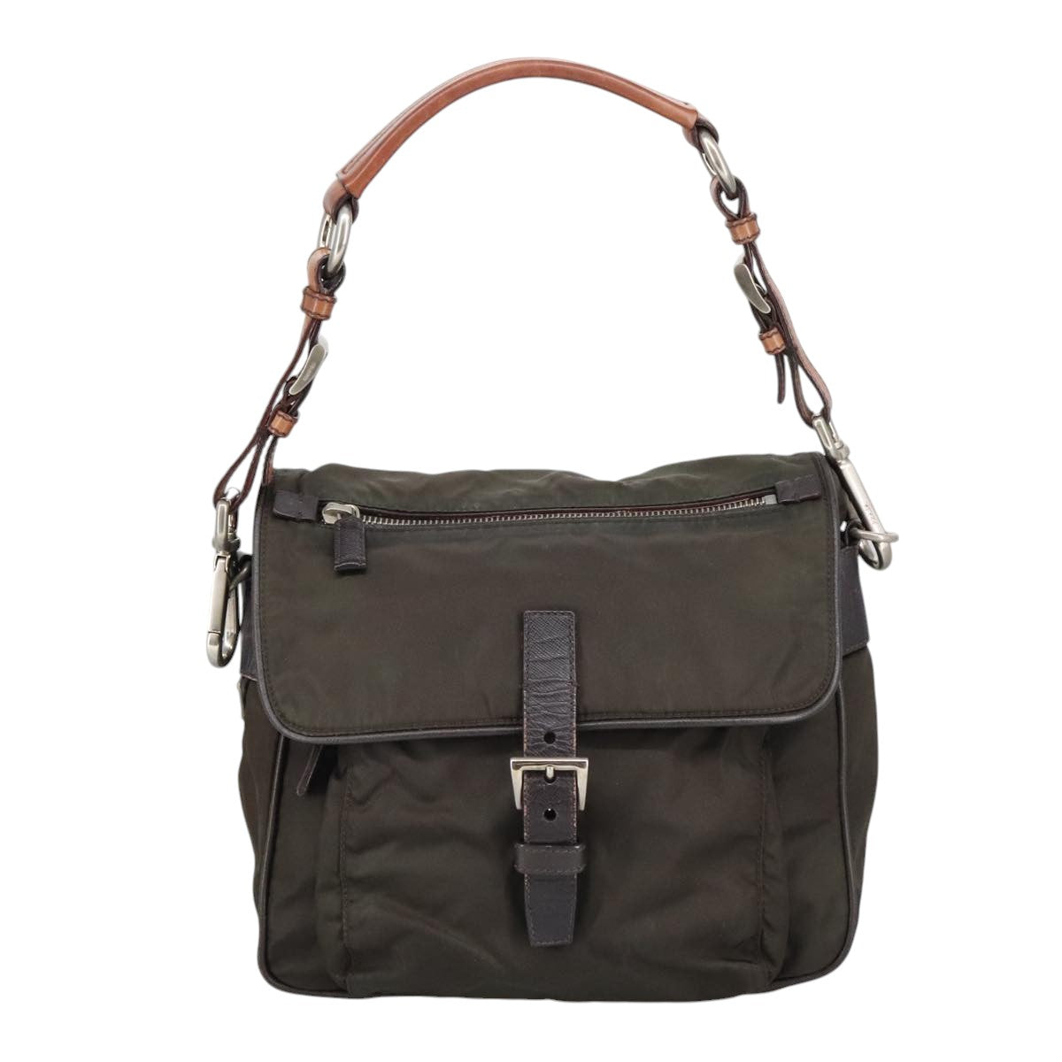 PRADA Shoulder Bag Nylon Khaki Auth 102417