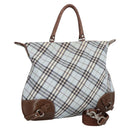 BURBERRY Nova Check Hand Bag Canvas 2way Light Blue Brown Auth 102443-1