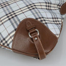 BURBERRY Nova Check Hand Bag Canvas 2way Light Blue Brown Auth 102443-14