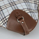 BURBERRY Nova Check Hand Bag Canvas 2way Light Blue Brown Auth 102443-15