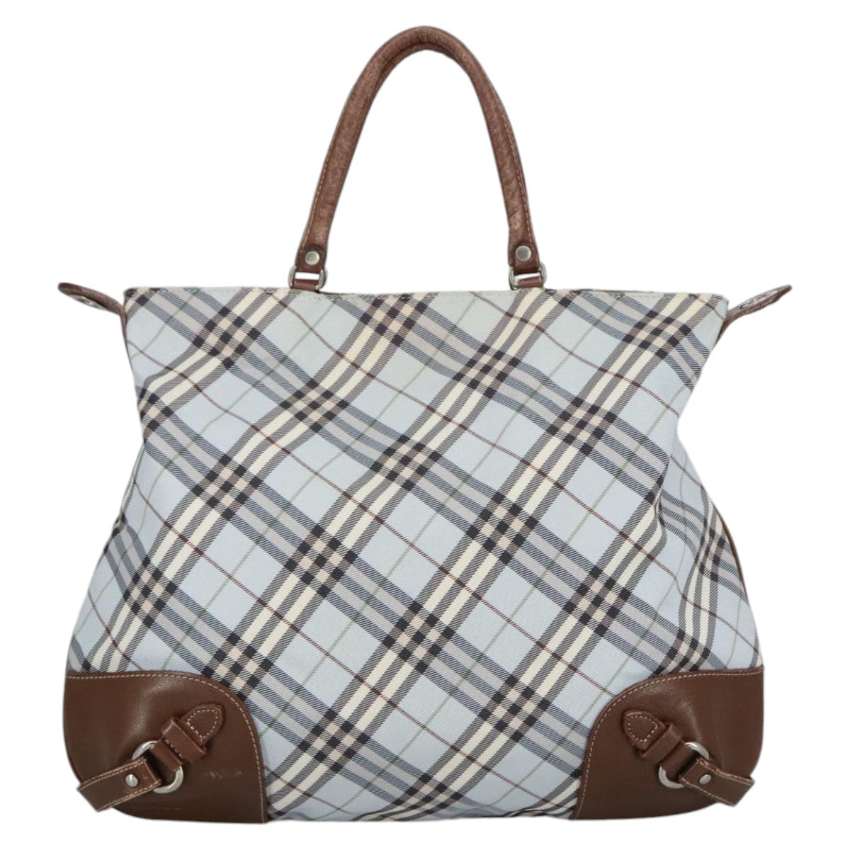 BURBERRY Nova Check Hand Bag Canvas 2way Light Blue Brown Auth 102443 - 0