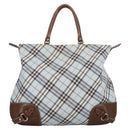 BURBERRY Nova Check Hand Bag Canvas 2way Light Blue Brown Auth 102443-13