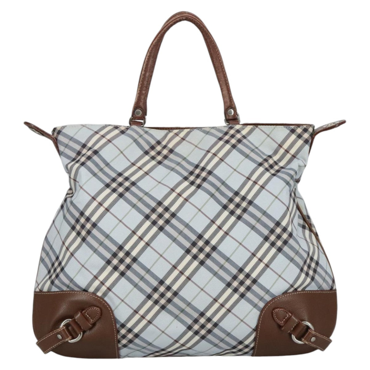 BURBERRY Nova Check Hand Bag Canvas 2way Light Blue Brown Auth 102443