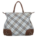 BURBERRY Nova Check Hand Bag Canvas 2way Light Blue Brown Auth 102443-2