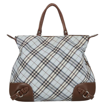 BURBERRY Nova Check Hand Bag Canvas 2way Light Blue Brown Auth 102443 - 0