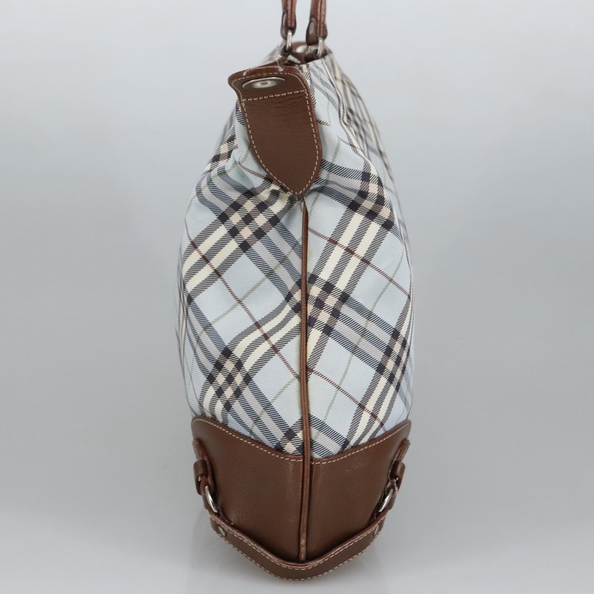 BURBERRY Nova Check Hand Bag Canvas 2way Light Blue Brown Auth 102443