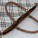 BURBERRY Nova Check Hand Bag Canvas 2way Light Blue Brown Auth 102443-6