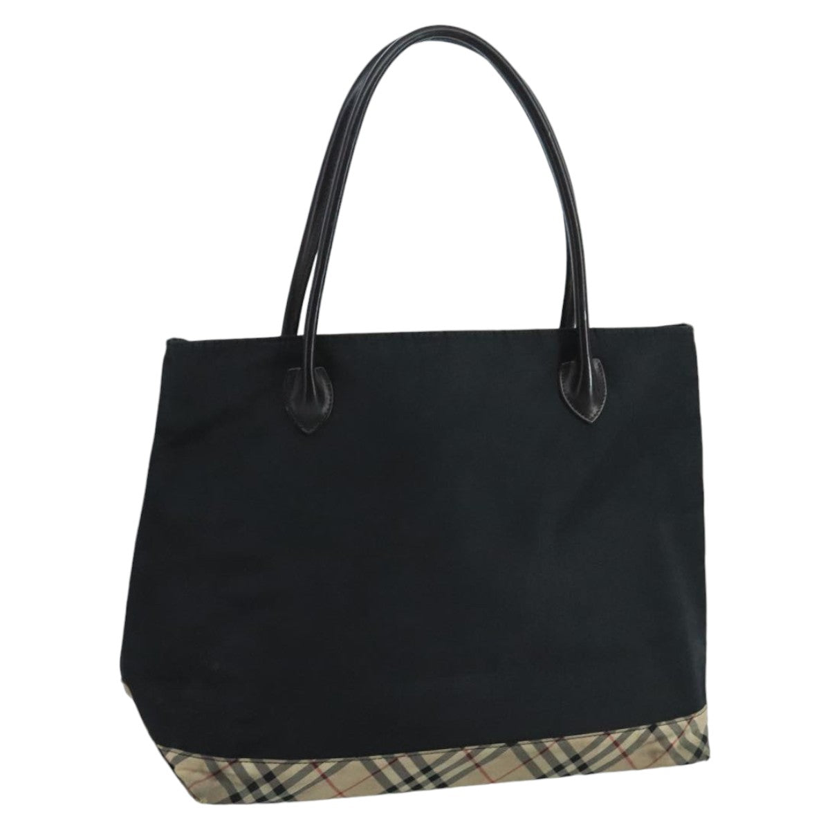 BURBERRY Nova Check Blue Label Hand Bag Nylon Beige Black Auth 102444