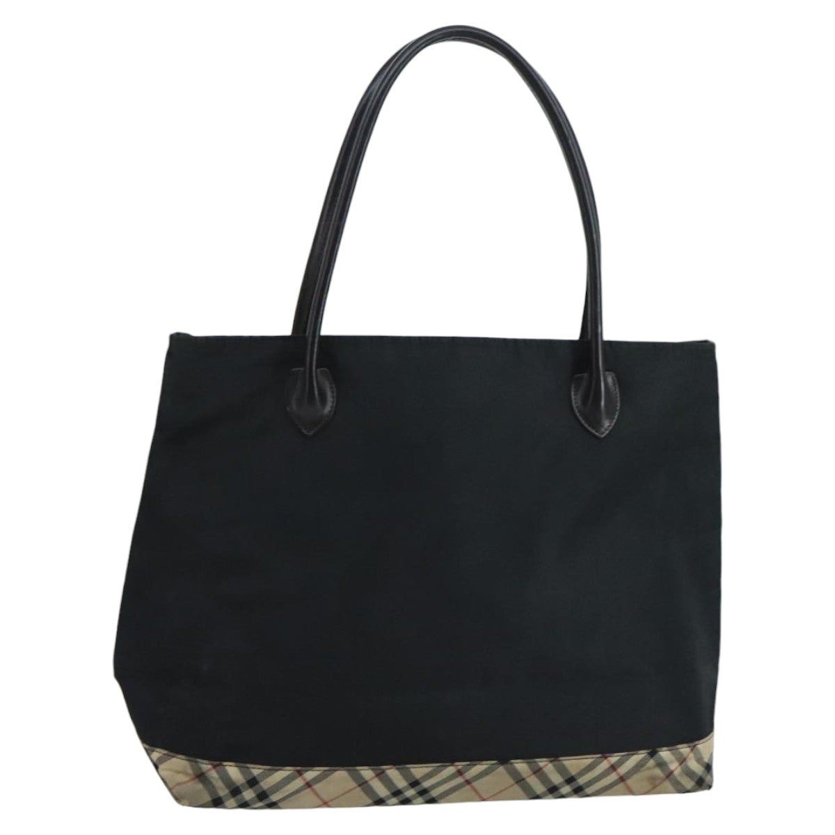 BURBERRY Nova Check Blue Label Hand Bag Nylon Beige Black Auth 102444 - 0