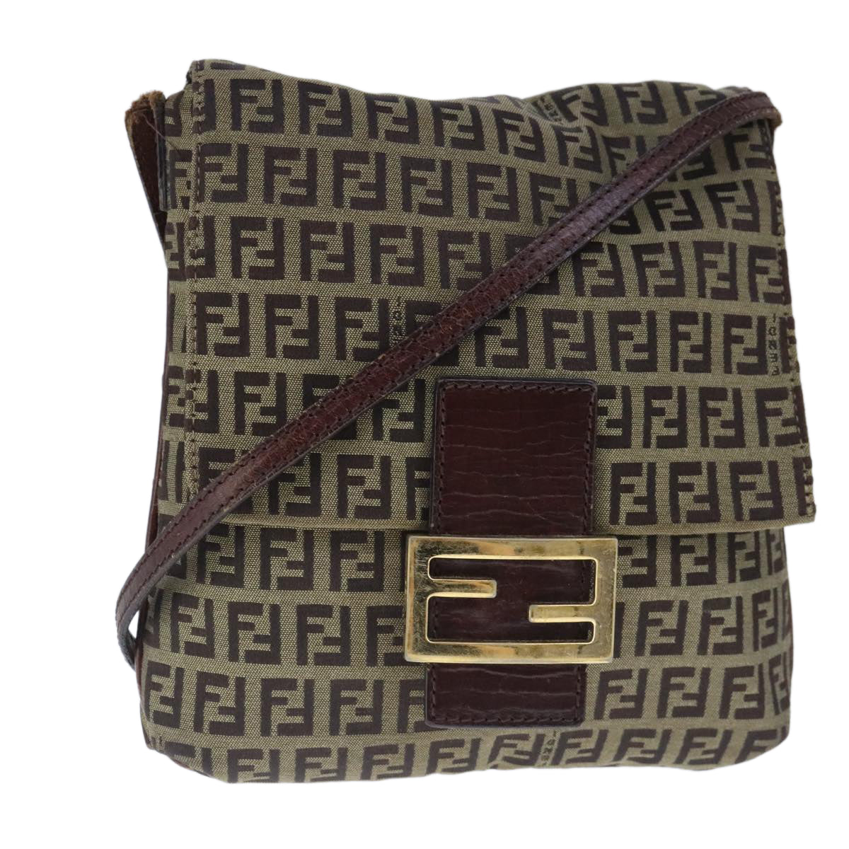 FENDI Zucchino Canvas Mamma Shoulder Bag Beige Auth 102445