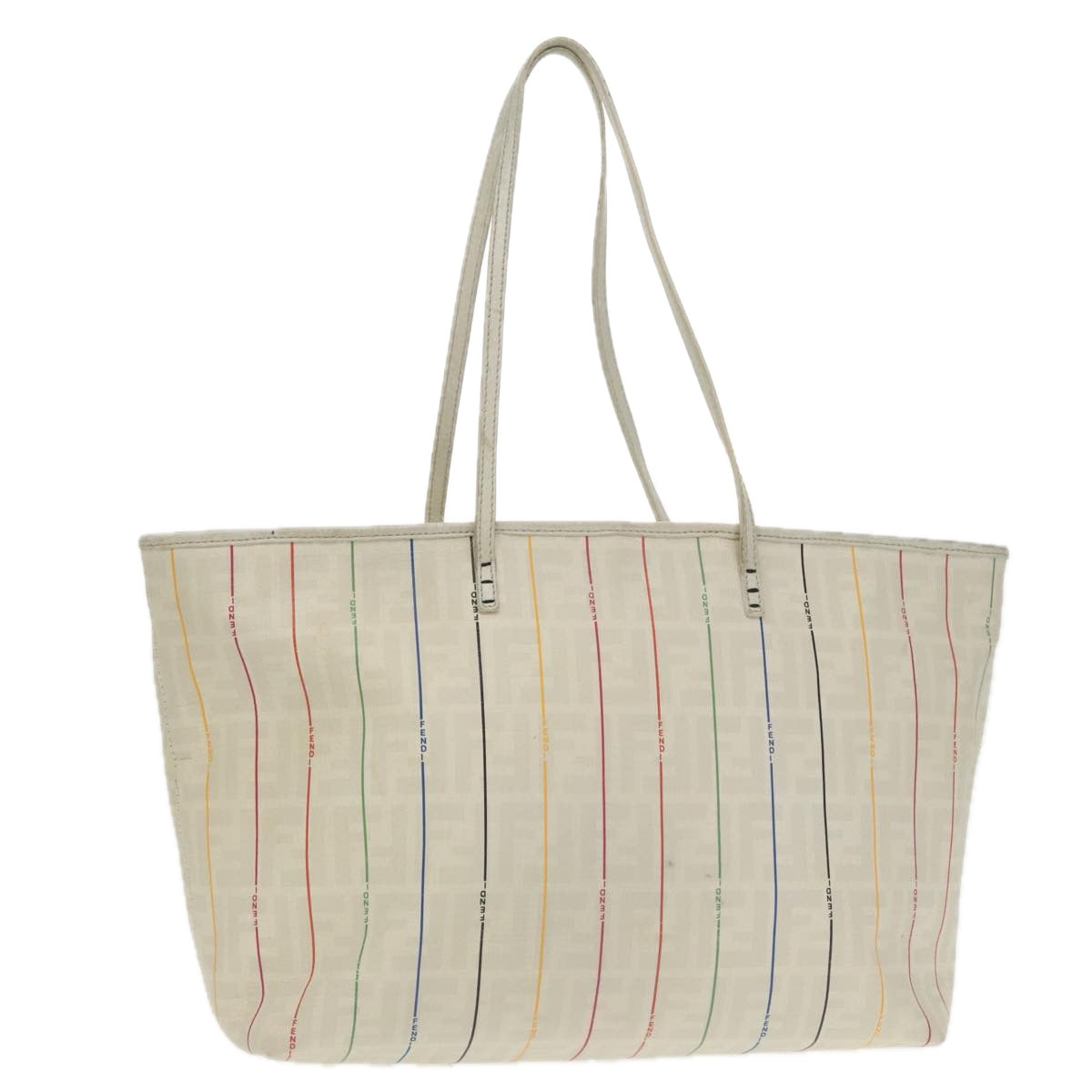 FENDI Zucca Canvas Tote Bag White Multicolor Auth 102446