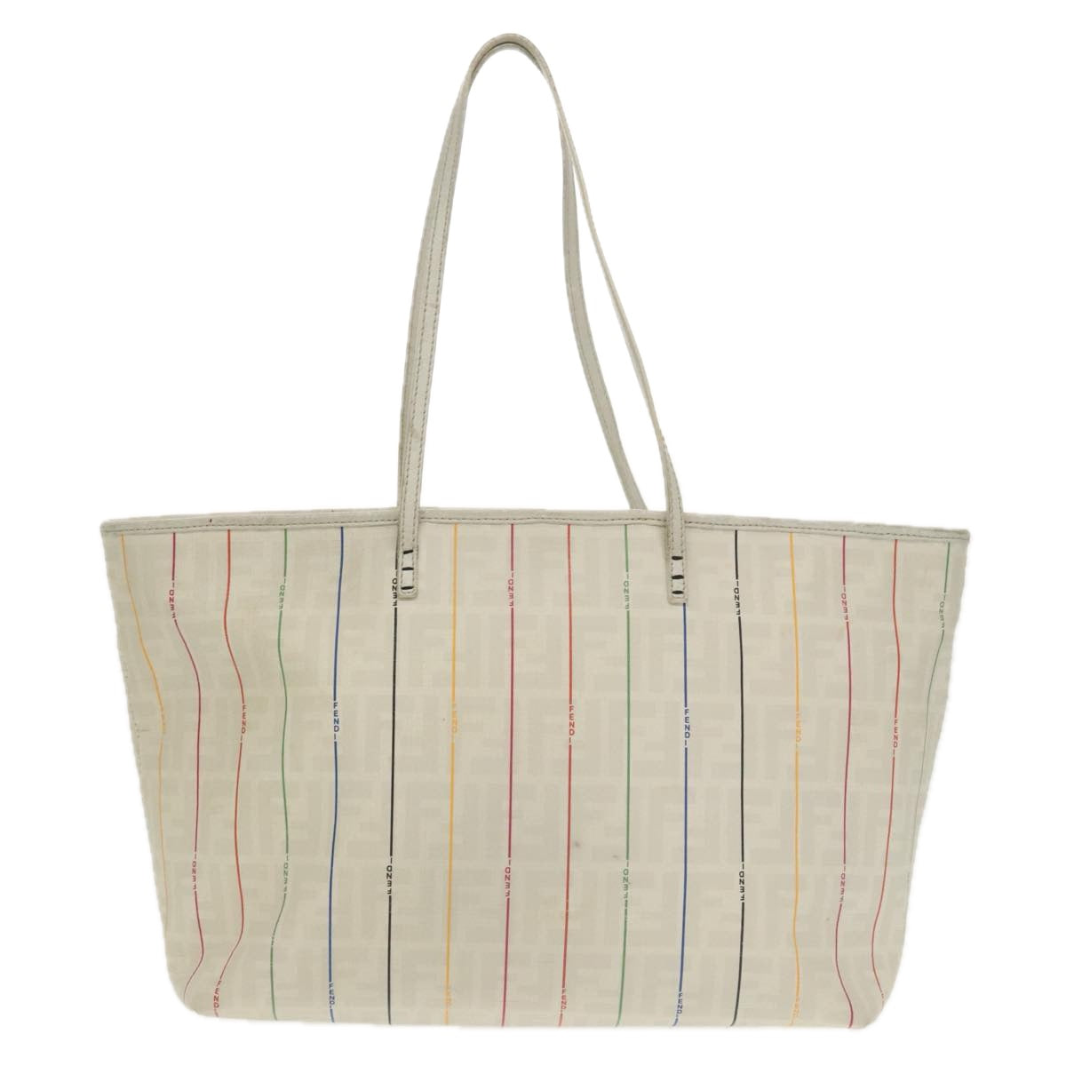 FENDI Zucca Canvas Tote Bag White Multicolor Auth 102446 - 0