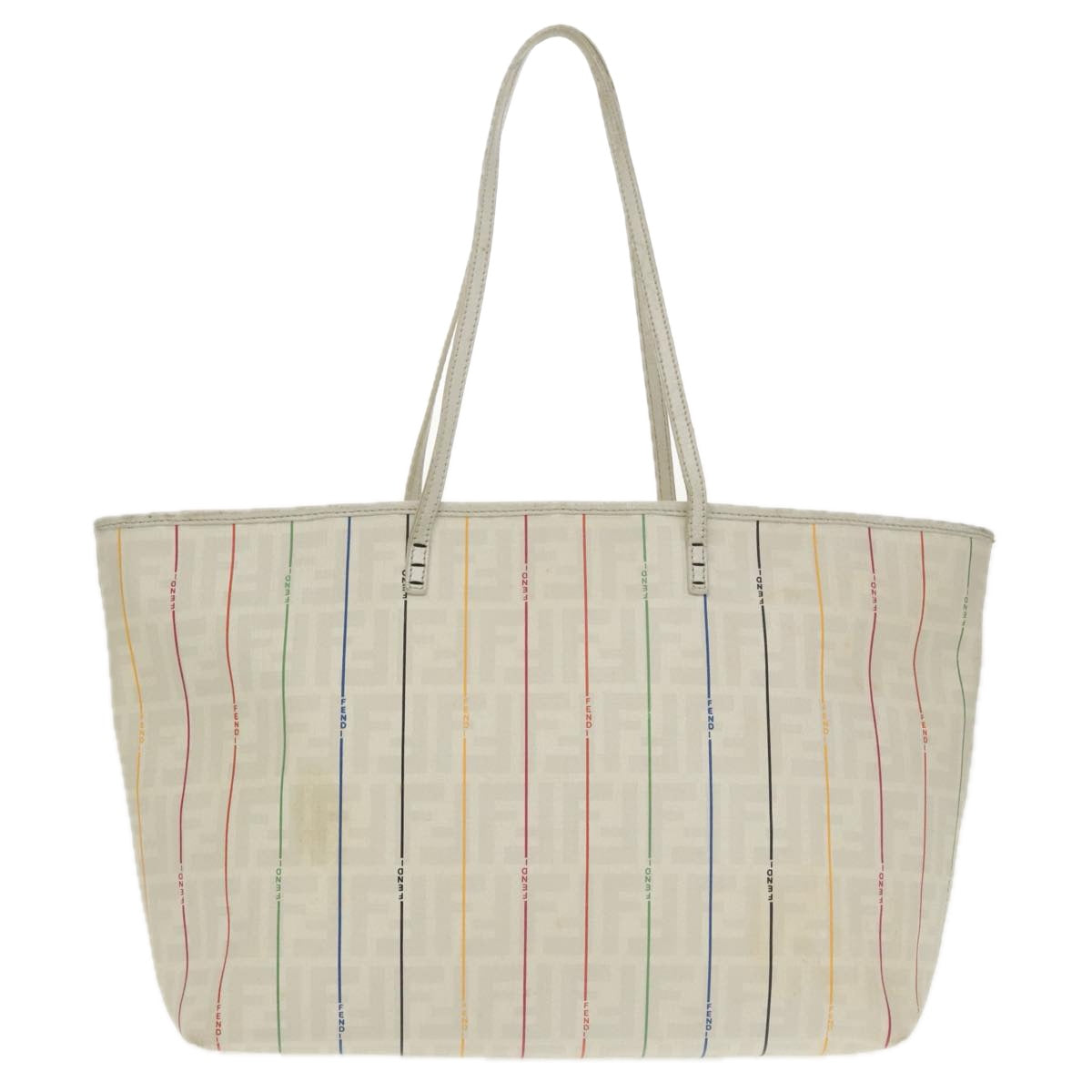 FENDI Zucca Canvas Tote Bag White Multicolor Auth 102446