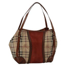 BURBERRY Nova Check Shoulder Bag PVC Leather Beige Red Auth 102450-1