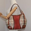 BURBERRY Nova Check Shoulder Bag PVC Leather Beige Red Auth 102450-24