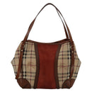 BURBERRY Nova Check Shoulder Bag PVC Leather Beige Red Auth 102450-13