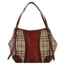 BURBERRY Nova Check Shoulder Bag PVC Leather Beige Red Auth 102450-2