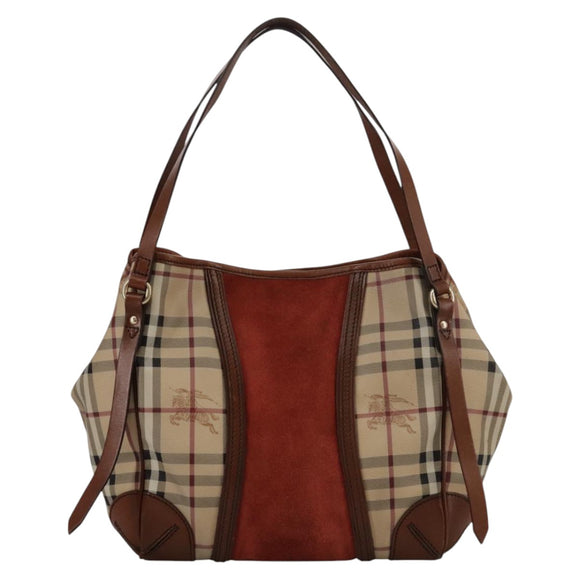 BURBERRY Nova Check Shoulder Bag PVC Leather Beige Red Auth 102450
